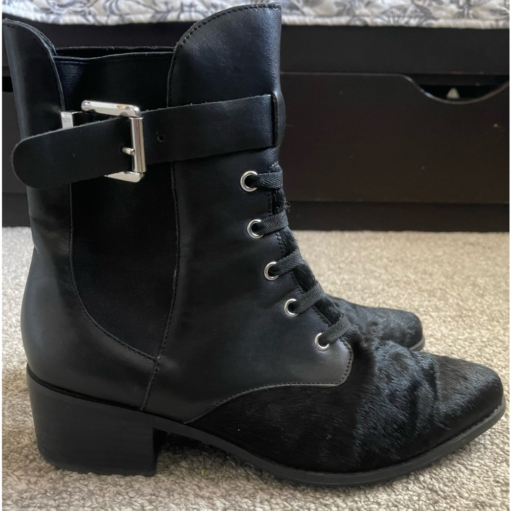 Women’s The WishboneCollection black leather pony ankle boots